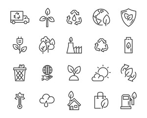 set of eco vector icons, such as energy, earth, environment, nature, water