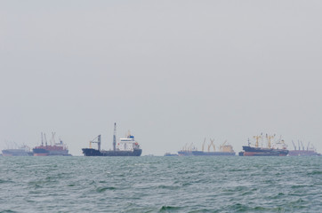 Containers ship ,cargo ship on sea in Laem Chabang, Chonburi Thailand.