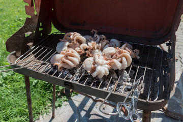 Cooking the grilled polyps