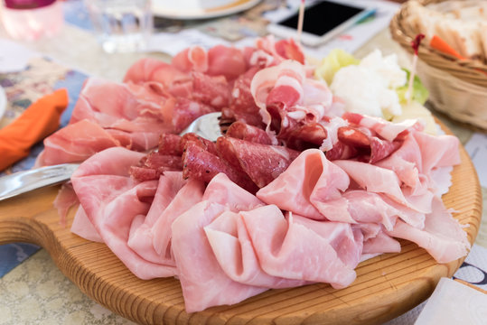 Appetizer of cured meats and cheese