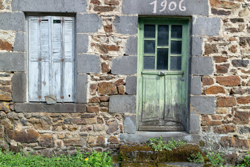 Facade with house door in France