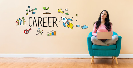 Career with young woman using a laptop computer 