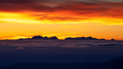 日没後の北アルプス