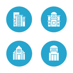 building and tower icons in blue buttons