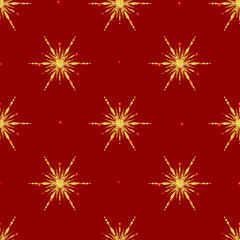 Christmas seamless pattern with golden glitter snowflakes
