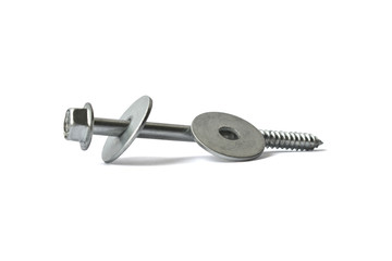 The selective focus of screw bolt plain white background