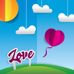 Flying love origami paper art vector illustration