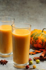 Pumpkin Pie Smoothie / Fall Autumn Thanksgiving drink, selective focus