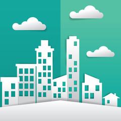 Paper art of sunny city. Origami vector illustration.