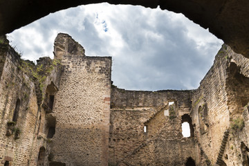 Ruins of Castle of Najac, France, viewed through arch