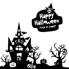 Silhouette of a holiday city halloween, on white background,