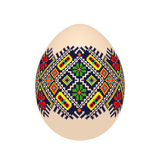 the easter egg with ukrainian cross-stitch ethnic pattern. pysanka ornament. isolated vector.