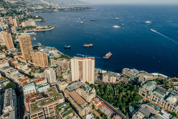 Fototapeta na wymiar Yachts in port Monaco Monte-Carlo city riviera Drone summer photo