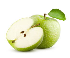 Green juicy apple isolated on white background, clipping path, full depth of field