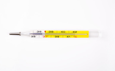medical thermometer isolated on white background 36.5