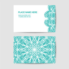 Visit card template with turquoise pattern