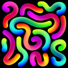 3d render, digital illustration, abstract colorful background, wavy neon lines, primitive shapes, creative pattern