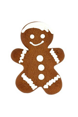 homemade gingerbread figure for christmas time on white background