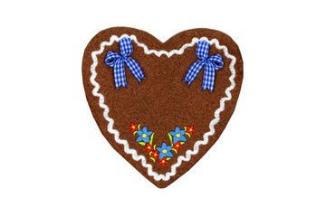 textile Gingerbread heart shape valentines day gift on white isolated background