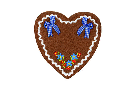 textile Gingerbread heart shape valentines day gift on white isolated background