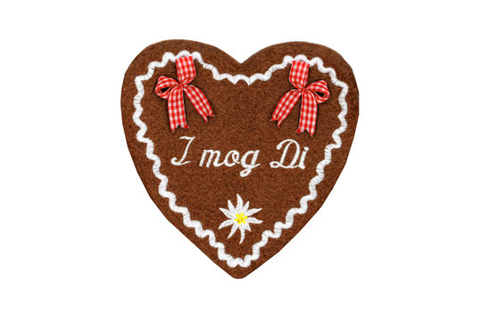 textile Gingerbread heart shape valentines day gift on white isolated background