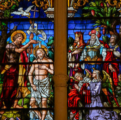 Baptism of Jesus by Saint John - Stained Glass in Burgos Cathedral