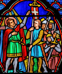 Fototapeta na wymiar Stained glass window in Tours - Crusaders