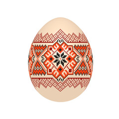 the easter egg with ukrainian cross-stitch ethnic pattern. pysanka ornament. isolated vector.