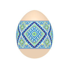 the easter egg with ukrainian cross-stitch ethnic pattern. pysanka ornament. isolated vector.