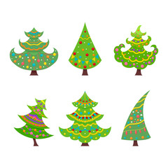 Collection Christmas tree. Decorative holiday's set with stylized Christmas tree
