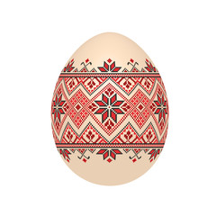 the easter egg with ukrainian cross-stitch ethnic pattern. pysanka ornament. isolated vector.
