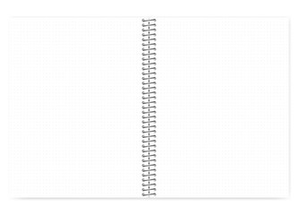 Open dot grid wire bound notebook with metal spiral, realistic mockup