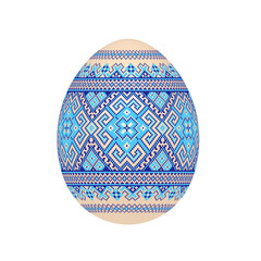 the easter egg with ukrainian cross-stitch ethnic pattern. pysanka ornament. isolated vector.