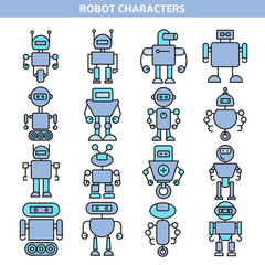 robot cartoon icons set