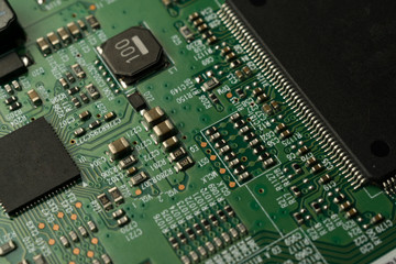 A complex PCB mounted board with surface mount electronic parts