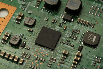 A complex PCB mounted board with surface mount electronic parts