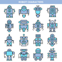 robot cartoon icons set