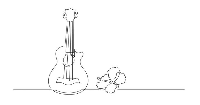 Animation of continuous line drawing of soprano ukulele with flower