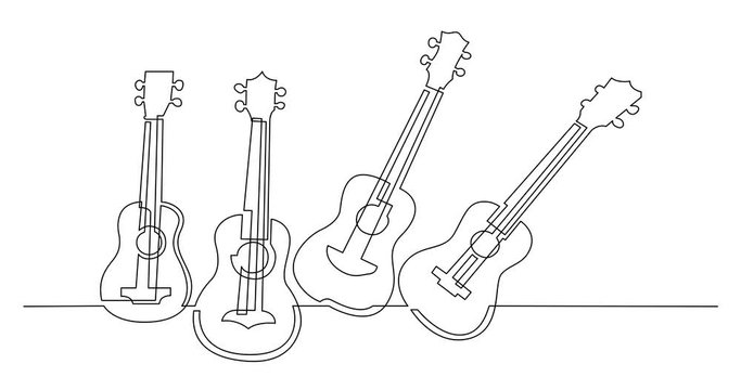 Animation of continuous line drawing of four ukuleles