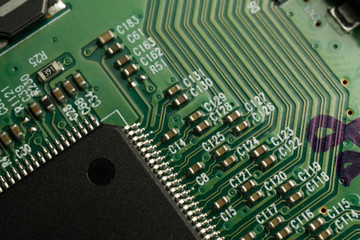 A complex PCB mounted board with surface mount electronic parts