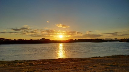 sunset over river