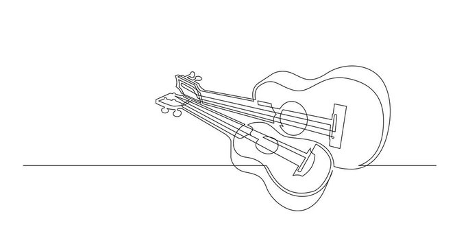 Animation of continuous line drawing of couple of ukuleles
