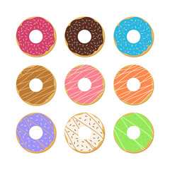 Set of donuts isolated on white background, Sweet donuts collection - Vector