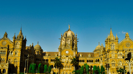 Fototapeta premium Chhatrapati Shivaji Maharaj Terminus (CSMT), formerly known as Victoria Terminus, is a historic railway station and a UNESCO World Heritage Site in Mumbai, Maharashtra, India which serves as the headq
