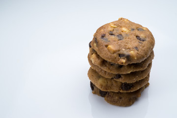 Chocolate Chip cookies on white isolated background