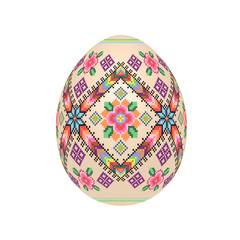 Obraz premium the easter egg with ukrainian cross-stitch ethnic pattern. pysanka ornament. isolated vector.