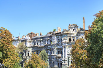 Fototapeta na wymiar 19th century buildings (dokhonyi dom libmana) near cathedral square in Odessa, Ukraine