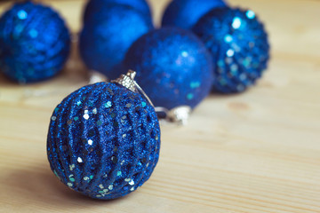 Bright  christmas balls on the table