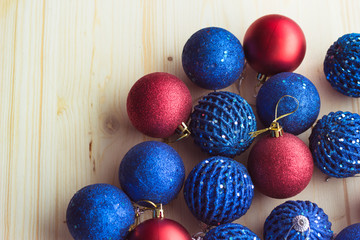 Bright  christmas balls on the table