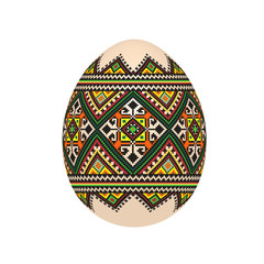 the easter egg with ukrainian cross-stitch ethnic pattern. pysanka ornament. isolated vector.
